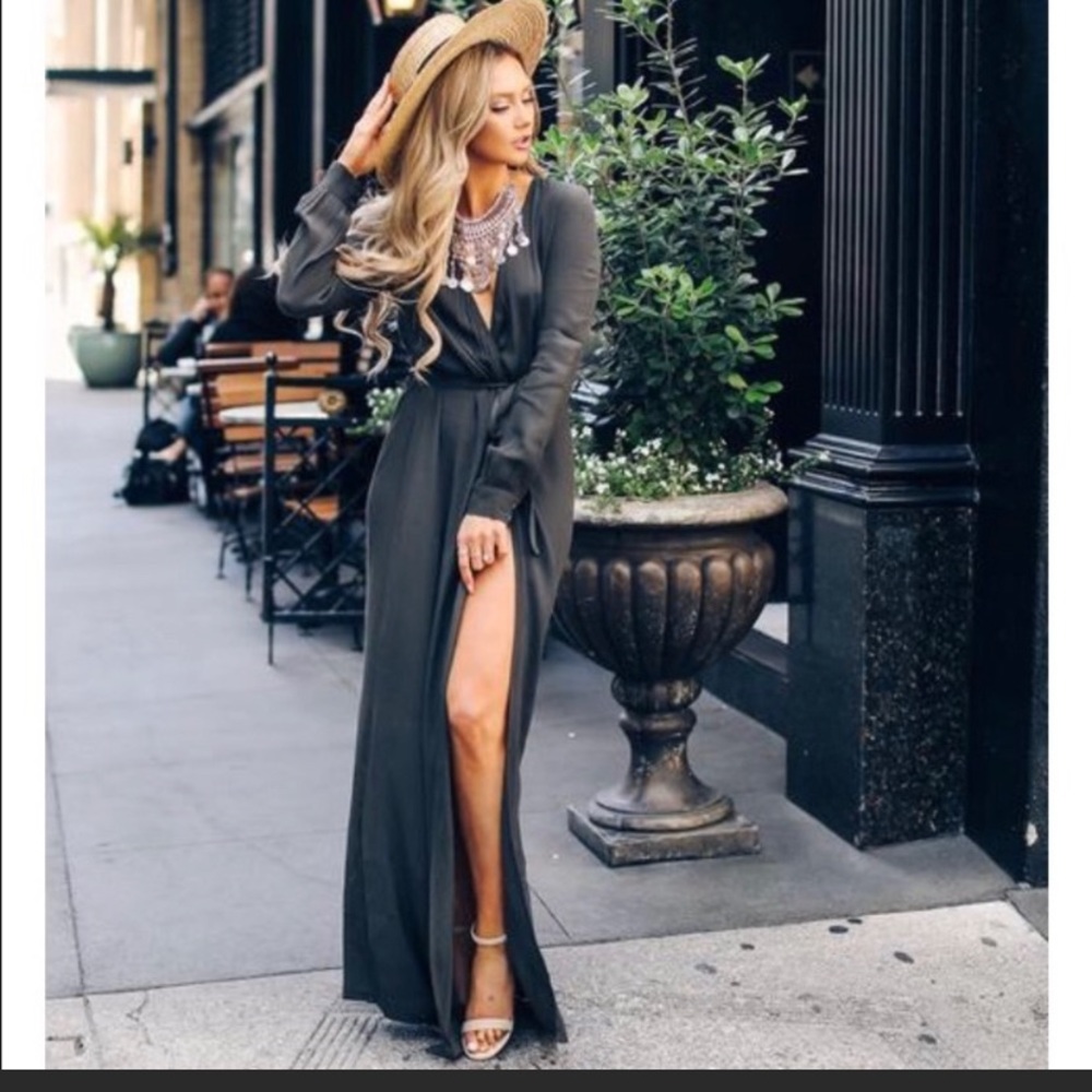Vici Long Sleeve Bardot Wrap Dress